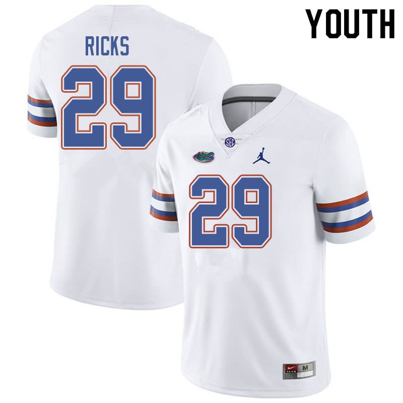 NCAA Florida Gators Isaac Ricks Youth #29 Jordan Brand White Stitched Authentic College Football Jersey POX1464GA